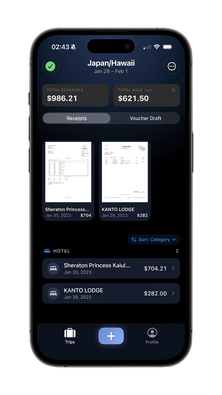 Receipt detail view in the app